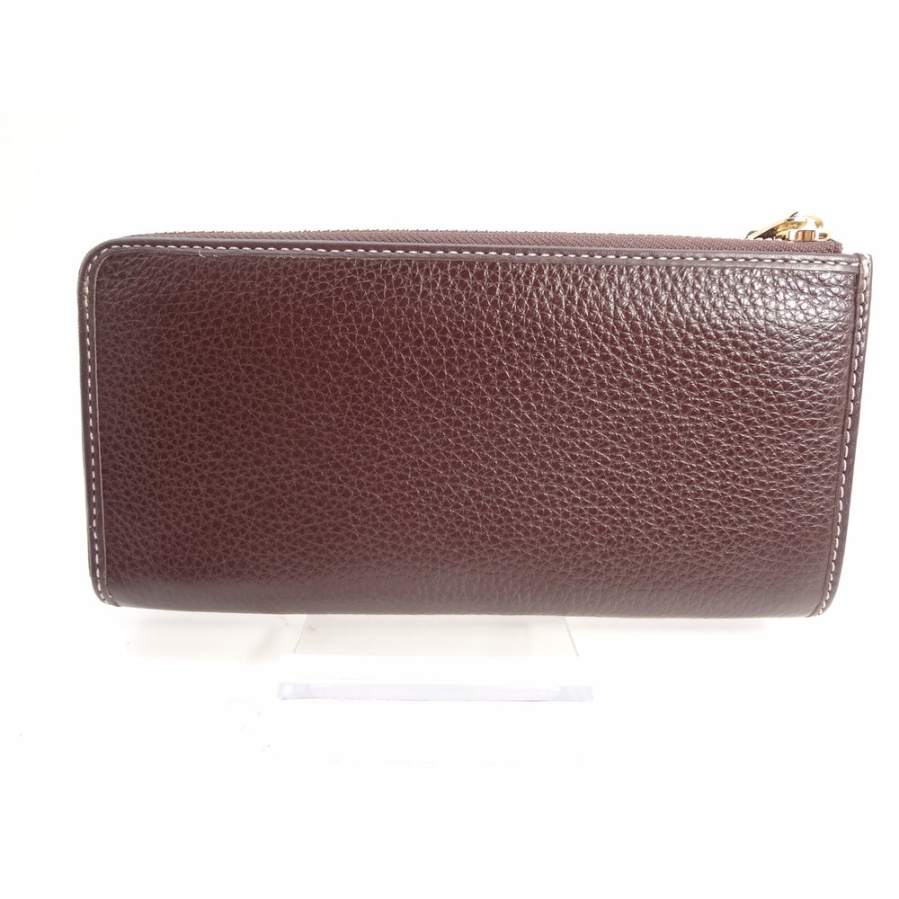 Coach Accordion Zip Wallet Dark Brown Pebbled Leather Gold C Logo - Picture 5 of 5